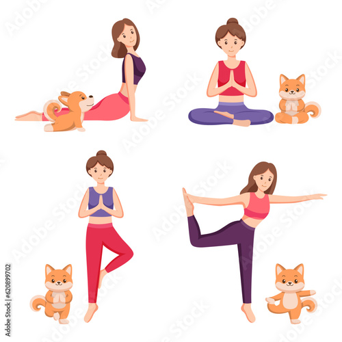 Illustration of men and women doing yoga pose exercises