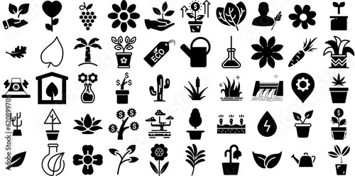 Huge Set Of Plant Icons Pack Solid Drawing Clip Art Set  Global  Sweet  Contamination Doodle Isolated On White Background