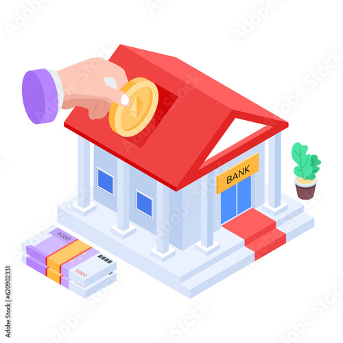 Trendy isometric icon of bank saving 