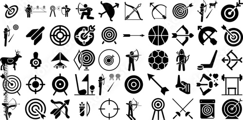 Massive Set Of Archery Icons Set Flat Modern Glyphs Symbol, Outline, Icon, Background Signs Isolated On White