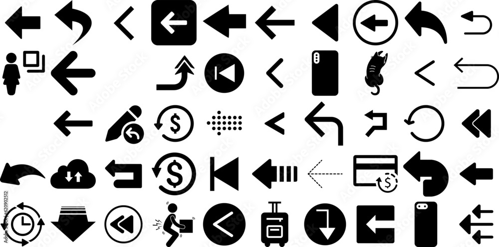 Mega Set Of Back Icons Collection Hand-Drawn Solid Cartoon Pictogram ...