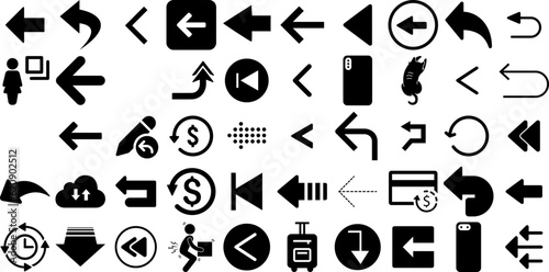 Mega Set Of Back Icons Collection Hand-Drawn Solid Cartoon Pictogram Coin, Circle, Go, Icon Pictograms For Computer And Mobile photo