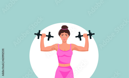Fitness girl in gym, barbells dumbbells fitness, crossfit logo