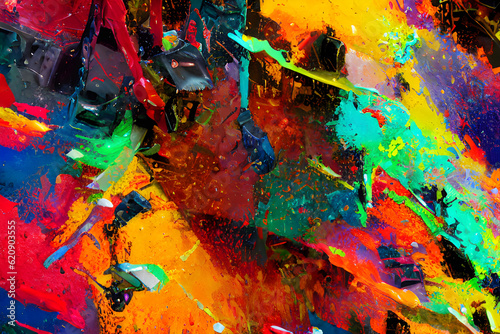 Macro shot of abstract rough colorful multicolored art painting texture, with oil brushstroke for background