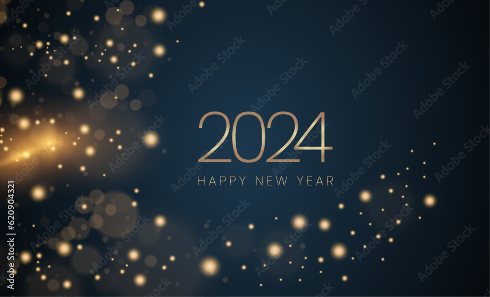 2024 Happy New year with Abstract shiny and glitter effect on dark background. Round frame For Calendar, poster design
