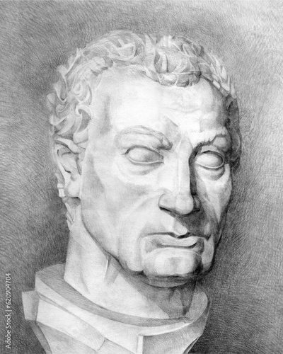 Pencil drawing. Marble bust of Gattamelata (Erasmo of Narni)