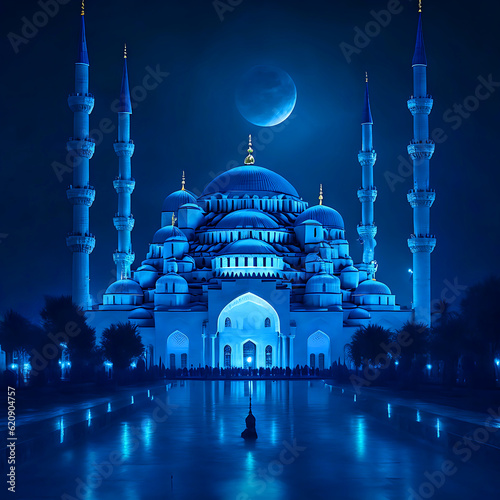 Beautiful close up Blue mosque at night