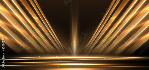 Elegant golden scene diagonal glowing with lighting effect sparkle on black background. Template premium award design.