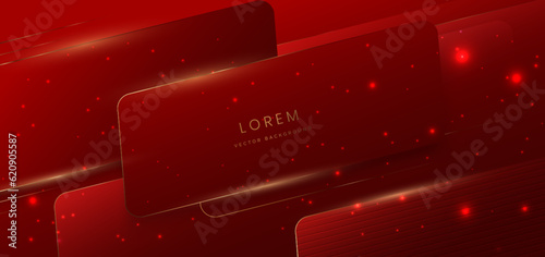 Luxury red square elegant on red background with golden lines and light effect. Template award design.