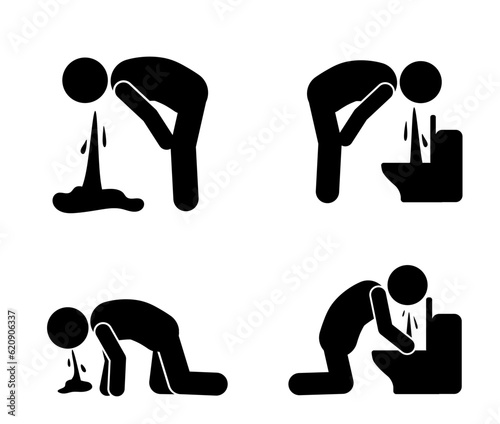 vomiting stick figure illustration and icon