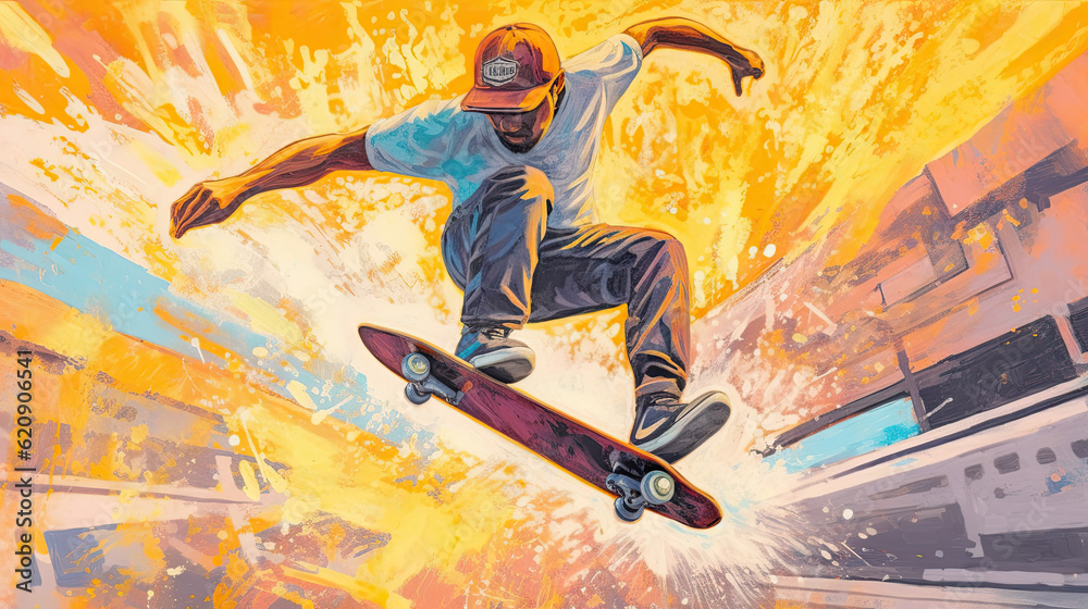 skateboarder in action sport extreme jump - by generative ai