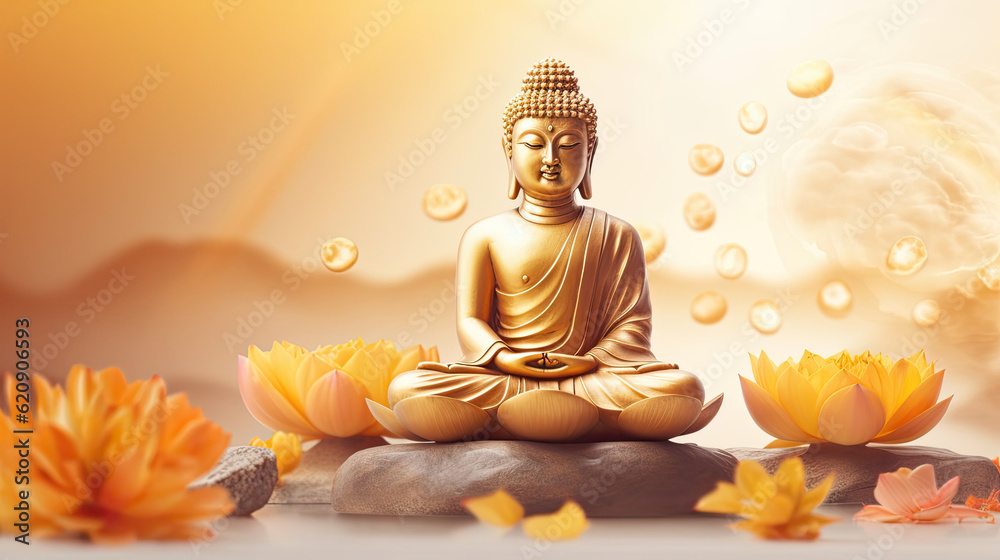Zen buddha meditating statue spiritual wellness - by generative ai