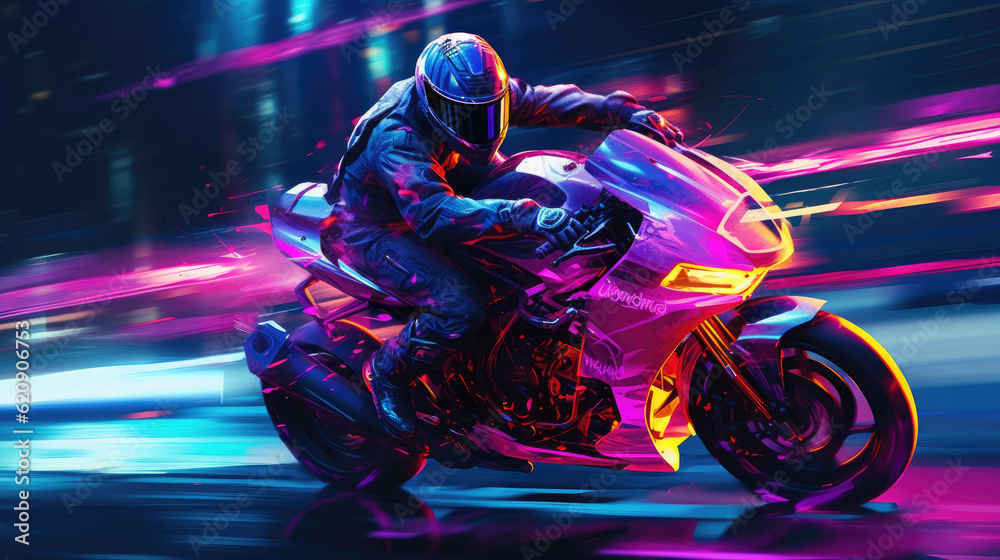 cyberpunk futuristic moto rider speed - by generative ai