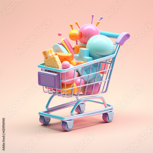Shopping trolley cartoon illustration isolated