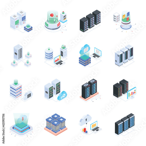 Pack of Database Isometric Icons 

