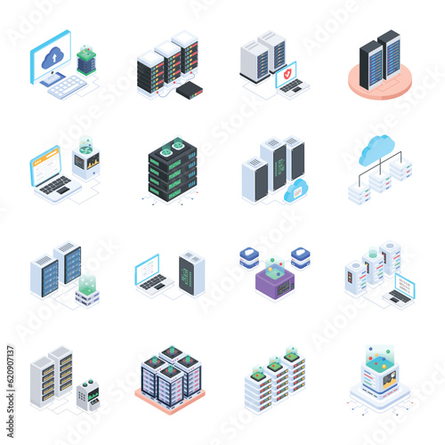 Pack of Database Isometric Icons 

