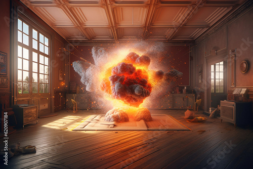 explosion in the room rendering minimal background