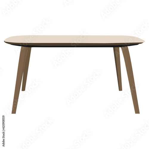 Wooden modern table isolated on white background. Kitchen dining table, front view.