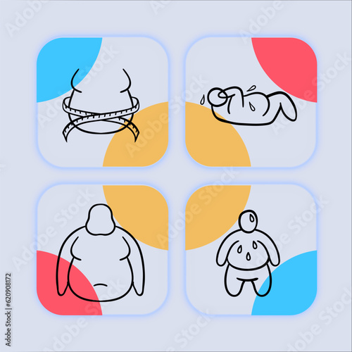 Obesity problem line icon. Water, scales, fat, Overweight, cardiovascular disease. Neomorphism style. Vector line icon