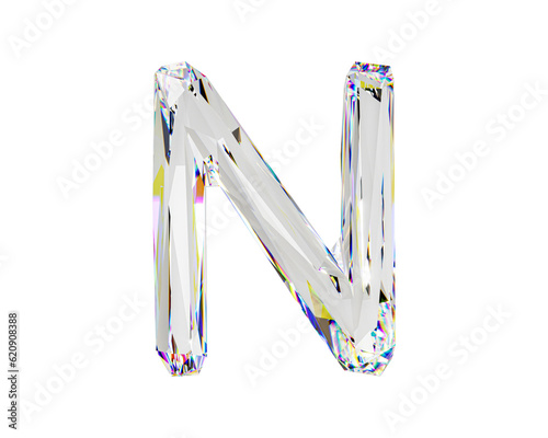 Letters made of natural transparent diamond-like material. 3d illustration of glass alphabet isolated on white background