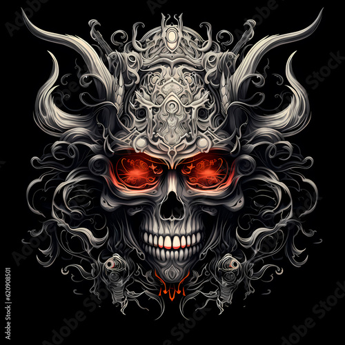 Skull samurai warrior tattoo design dark art illustration isolated on black