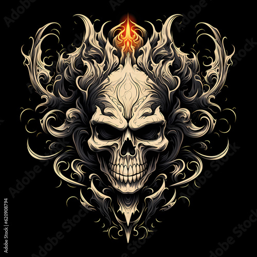 Skull samurai warrior tattoo design dark art illustration isolated on black