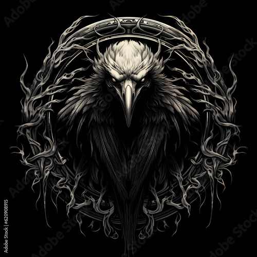 Raven tattoo design dark art illustration isolated on black