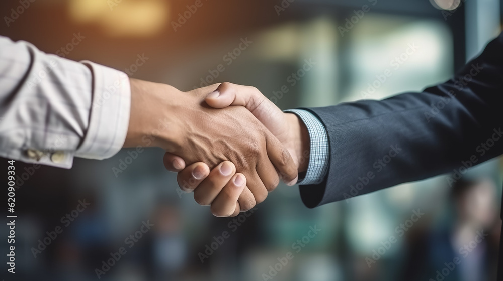 A close-up picture of a businessman shaking hands on a business cooperation agreement in the heart of the city A close-up picture of a businessman shaking hands on a business cooperation agreement in the heart of the city