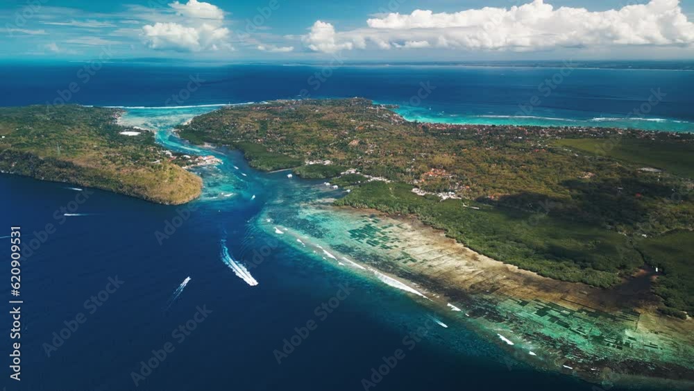 Nusa Lembongan, Bali, Indonesia. Aerial view of the island of Nusa Lembongan during sunny day Nusa Lembongan, Bali, Indonesia. Aerial view of the island of Nusa Lembongan during sunny day