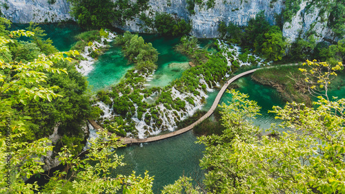 Landscape of the Plitvice Lakes National Park seen from above. One of the most beautiful places on earth