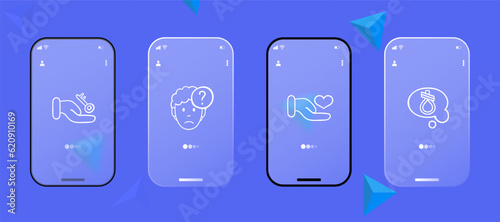 Treatment of mental problems line icon. Psychologist, hotline, bad mood, pills, depression, trust call. Glassmorphism style. Ui phone app