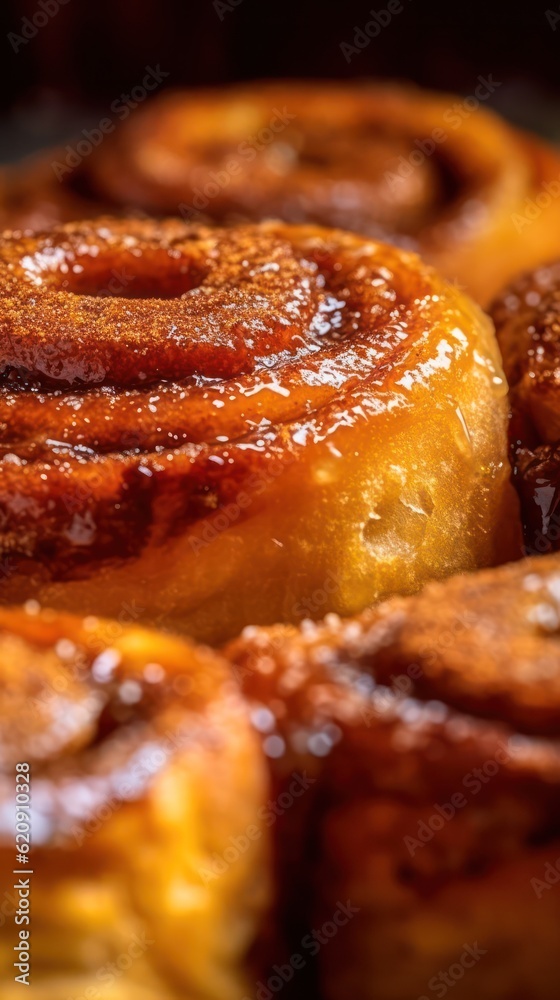 Cinnamon bun closeup . generative AI Cinnamon bun closeup . generative AI