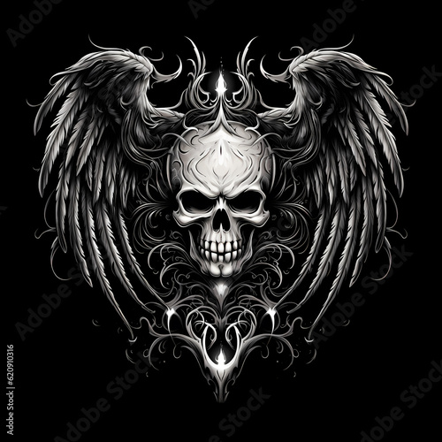 Wallpaper Mural Skull and Wing tattoo design dark art illustration isolated on black Torontodigital.ca