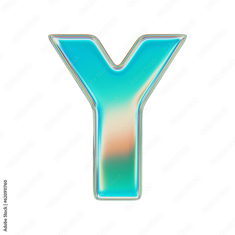 Blue Holographic Letter Y. Realistic 3D Render. Cut Out. Blue Holographic Letter Y. Realistic 3D Render. Cut Out.