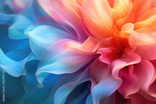 Abstract background of multicolored petals of a dahlia flower  close-up. Generative Ai