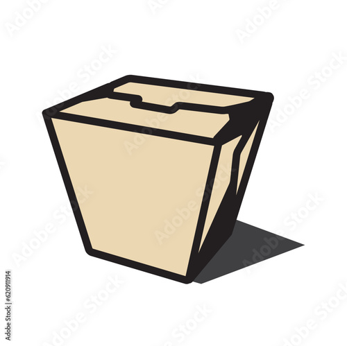 Take away box pakaging with paper food bag, Daily meal in paper bag. Containers, packaging materials for processed and raw foods, beverages. Vector line art illustration on white background 