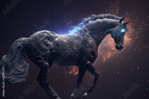 horse floating in starry outer space  Generative AI