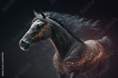 horse floating in starry outer space, Generative AI