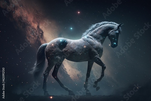 horse floating in starry outer space  Generative AI