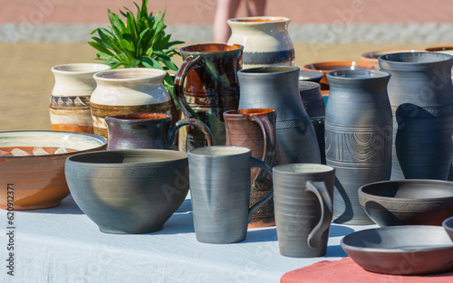 Clay pottery ceramic for sale on market .