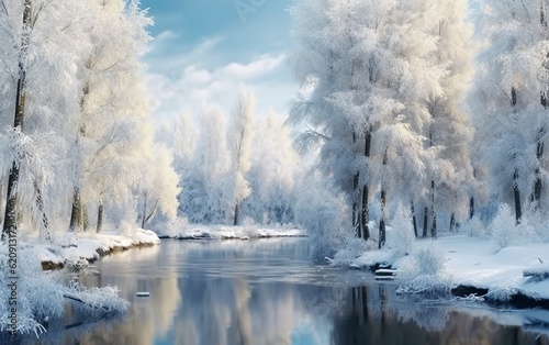 Beautiful winter landscape, generative ai © inspiretta