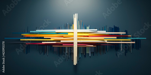 Fototapeta Naklejka Na Ścianę i Meble -  Colorful painting art of an abstract background with cross. Christian illustration.