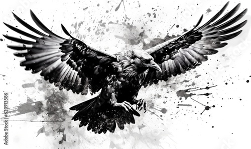 Raven flying, watercolor, generative ai
