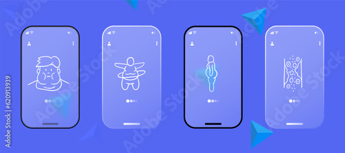 Obesity problem line icon. Water, scales, fat, Overweight, cardiovascular disease. Glassmorphism style. Ui phone app
