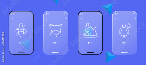 Obesity line icon. Fat, food, fatness, diet, weight, sports, scales. Glassmorphism style. Ui phone app