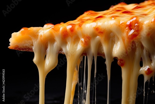 Fotobehang Close-up of a cheese pizza slice being lifted, showcasing the stretchy cheese