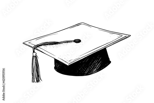 Graduation hat hand drawing vintage engraving vector illustration.