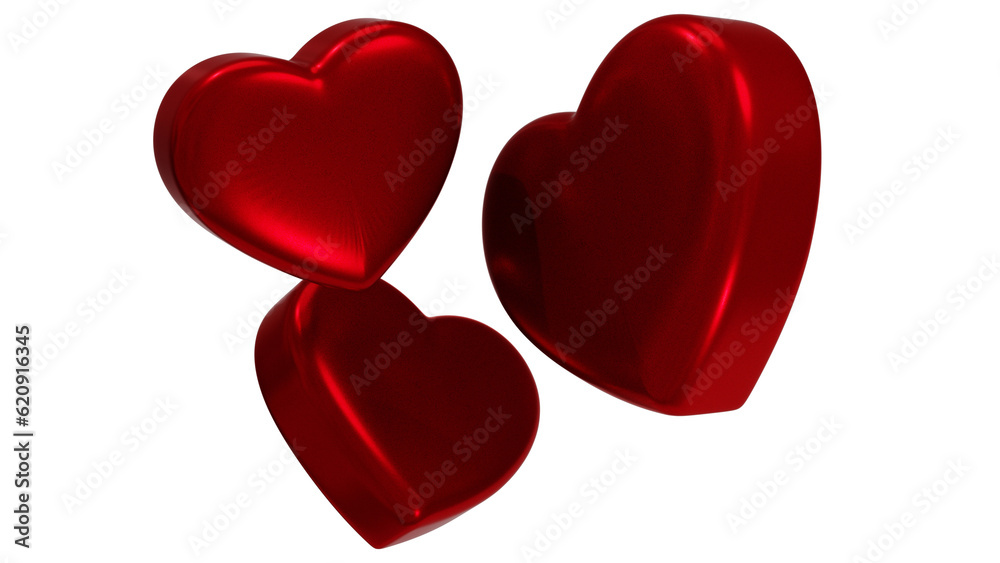 3D RED HEARTS IN PNG