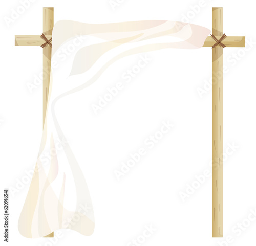 Vector wedding ceremony frame with white and pink curtains illustration,  gate for wedding decoration