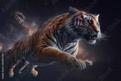 tiger floating in starry outer space  Generative AI